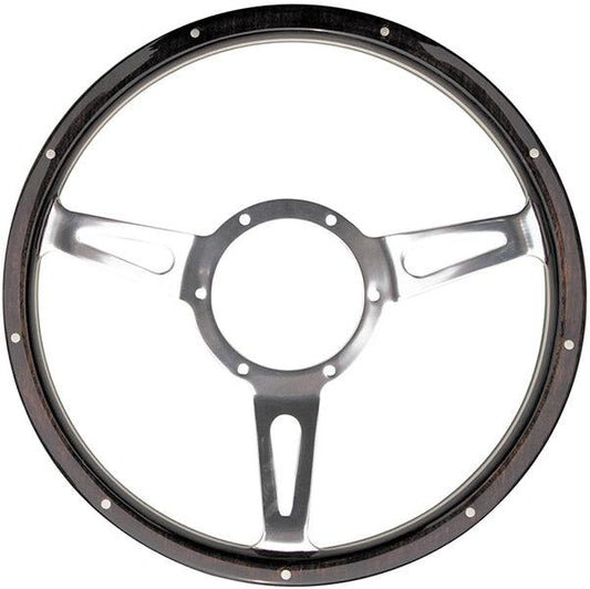 14" Semi-Dished Polished Classic Riveted Woodrim Steering Wheel, Centre with Slots - BMC Parts