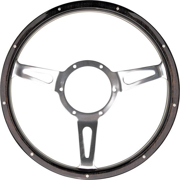 17" Flat-Dished Polished Classic Riveted Woodrim Steering Wheel, Centre with Slots - BMC Parts